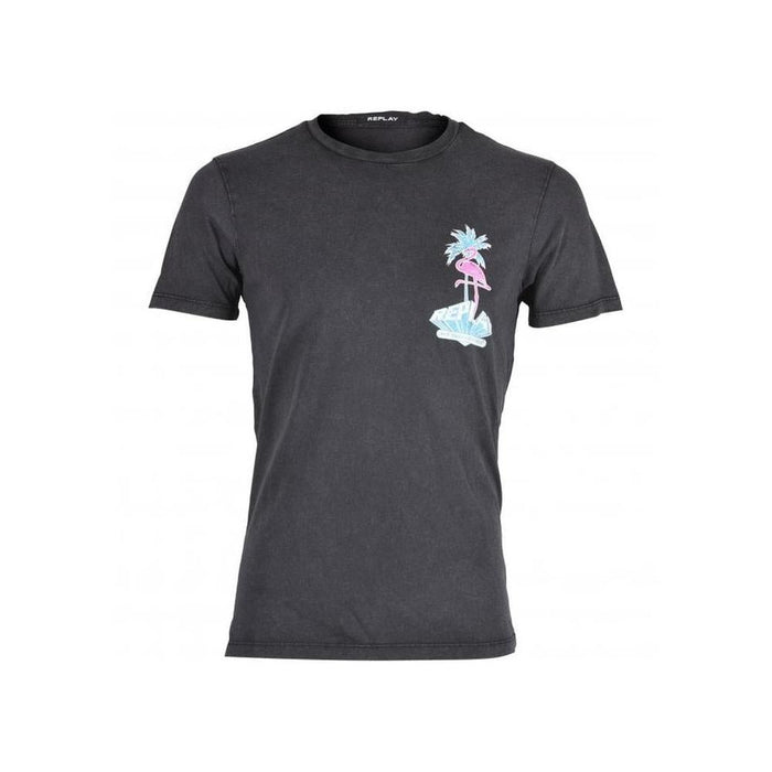 Replay-Flamingo Print T-Shirt, Black-UNDERU