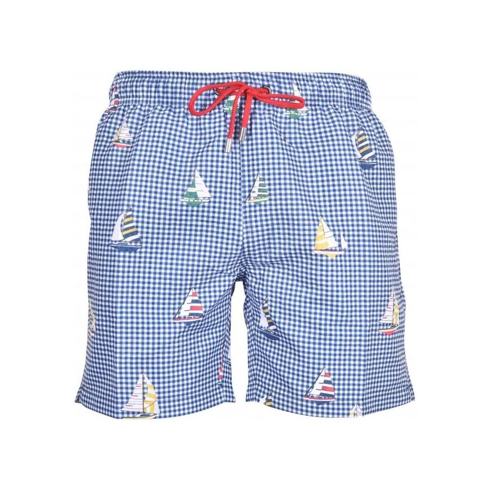 Franks-Embossed Sailboats Seersucker Swim Shorts, Navy-UNDERU