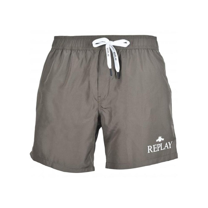 Replay-Contrast Logo Swim Shorts, Khaki-UNDERU
