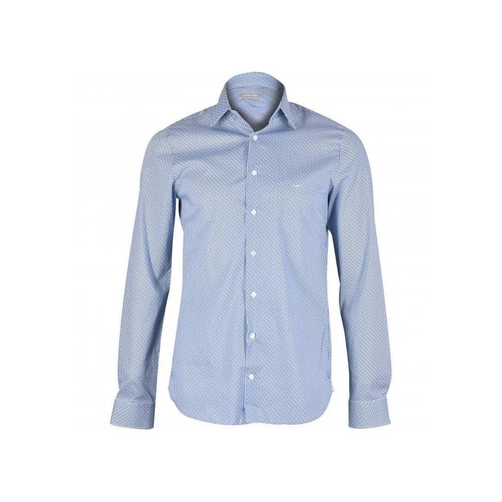 Michael Kors-Vertical Logo Print Cotton Stretch Shirt, Blue-UNDERU