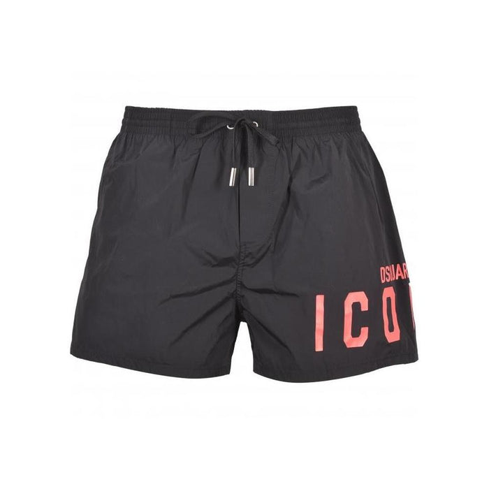 DSquared2-ICON Front Logo Swim Shorts, Black/coral-UNDERU