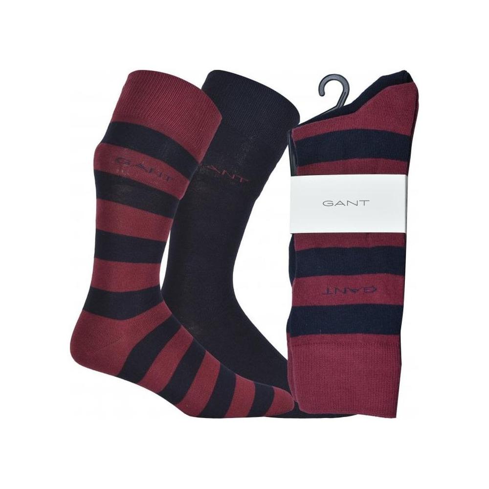 GANT-2-Pack Stripe & Solid Socks, Burgundy/Navy-UNDERU
