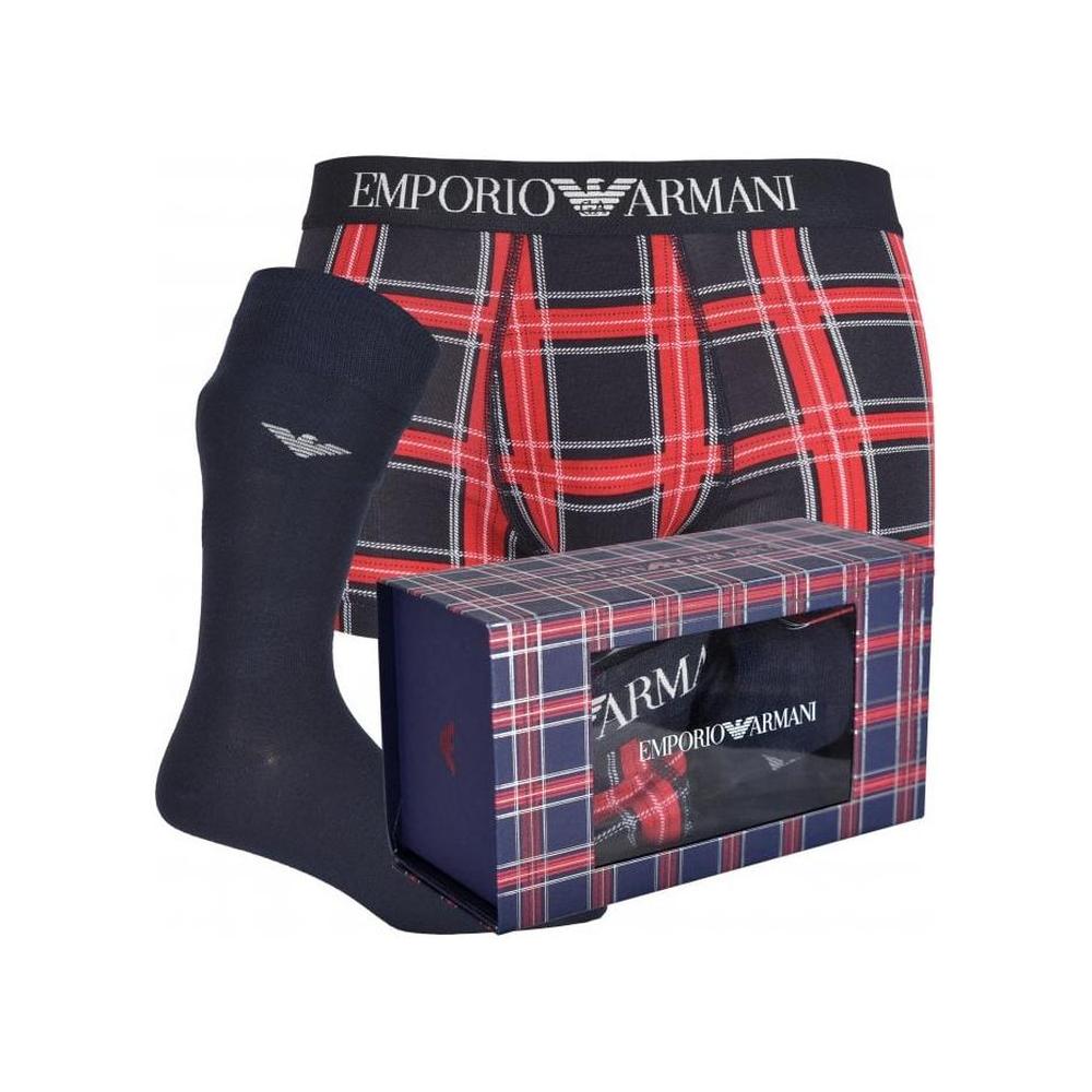 Emporio Armani-Iconic Logo Boxer Trunk & Socks Gift Set, Navy/red-UNDERU
