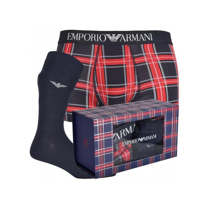 Emporio Armani-Iconic Logo Boxer Trunk & Socks Gift Set, Navy/red-UNDERU