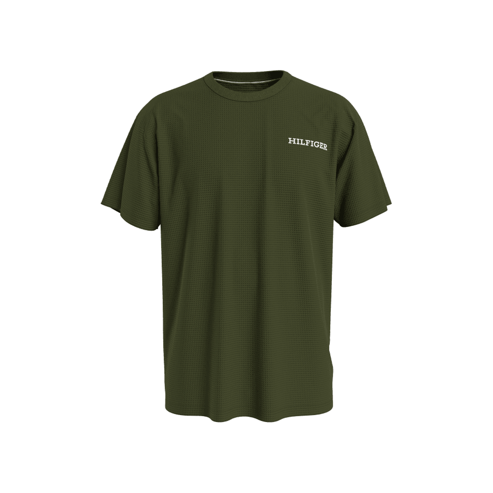 Tommy Hilfiger-Hilfiger Logo Waffle T-Shirt, Khaki-UNDERU