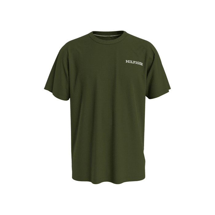 Tommy Hilfiger-Hilfiger Logo Waffle T-Shirt, Khaki-UNDERU