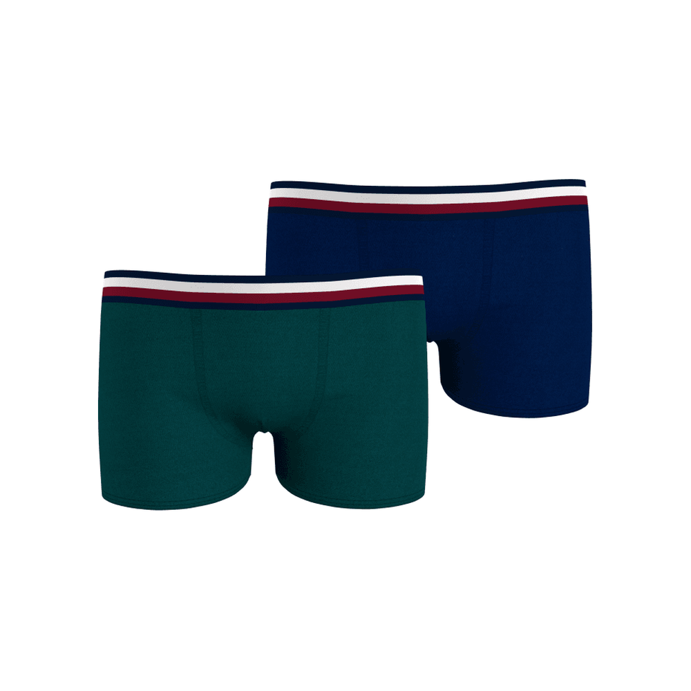 Tommy Hilfiger-2-Pack Stripe Logo Boys Boxer Trunks, Deep Green / Navy-UNDERU