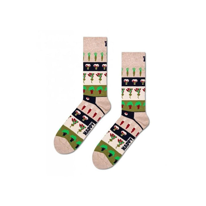 Happy Socks-Veggie Stripes Socks, Beige/green-UNDERU