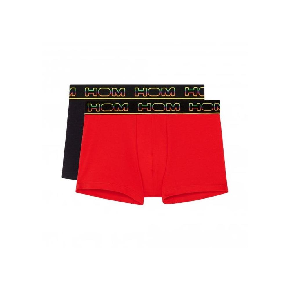 HOM-2-Pack Neon Contrast Sporty Boxer Trunks, Red/Black-UNDERU