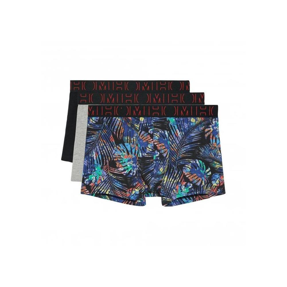 HOM-3-Pack Jorge Leaf Print Boxer Trunks, Black/Blue/Grey-UNDERU
