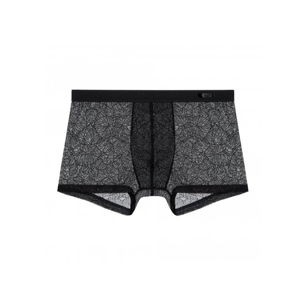 HOM-Temptation Jon Leaf Silhouette Lace Boxer Trunk, Black-UNDERU