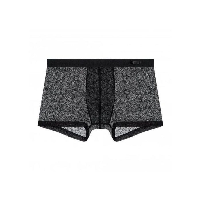 HOM-Temptation Jon Leaf Silhouette Lace Boxer Trunk, Black-UNDERU